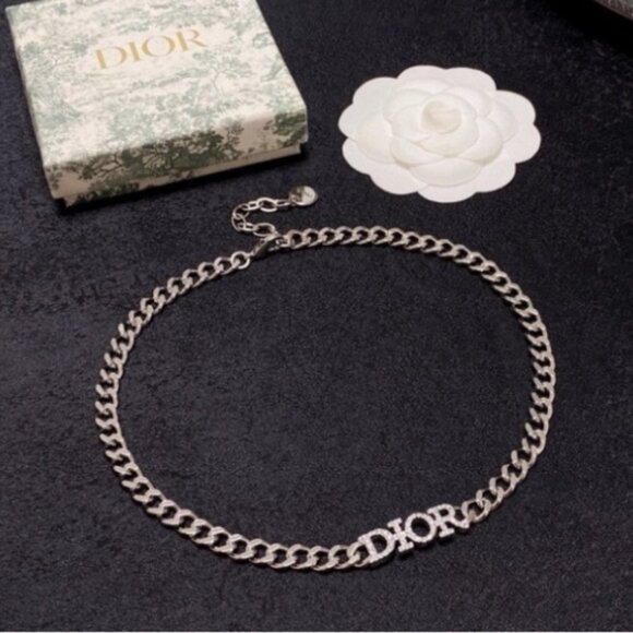 Pave DIOR Lettering Chain Necklace, Adjustable - Picture 3 of 7